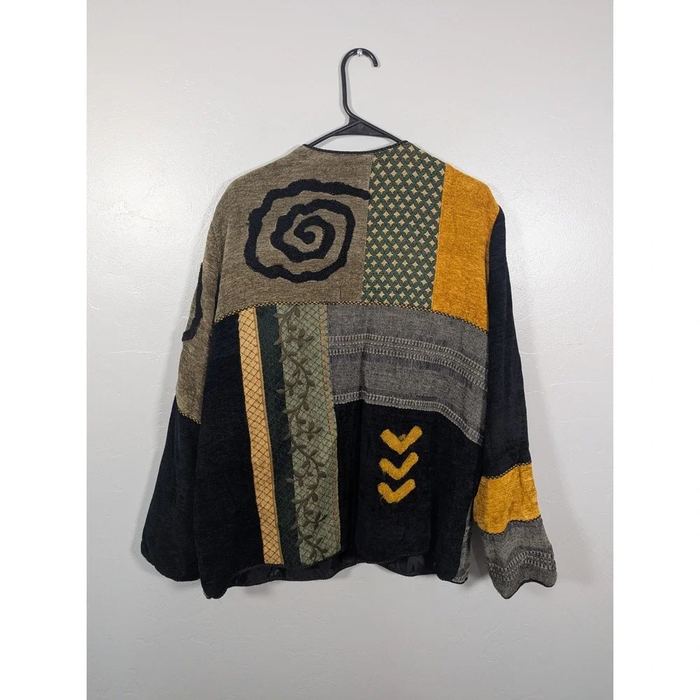 Vintage Allure‎ Jacket L Women Toggle Front Paisley Artsy Patchwork Mix Media